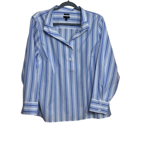 Talbots Tops - Talbots Plus Women's Blue White Stripe Non Iron Button Down Shirt X